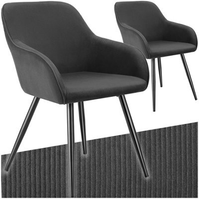 Tectake Set Of 2 Dining Chair Marilyn - Corduroy Look, Upholstered, Armchair, Continuous Backrest  - Anthracite/black - image 1