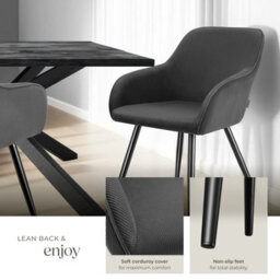 Tectake Set Of 2 Dining Chair Marilyn - Corduroy Look, Upholstered, Armchair, Continuous Backrest  - Anthracite/black - thumbnail 4