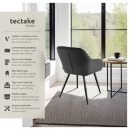 Tectake Set Of 2 Dining Chair Marilyn - Corduroy Look, Upholstered, Armchair, Continuous Backrest  - Anthracite/black - thumbnail 2