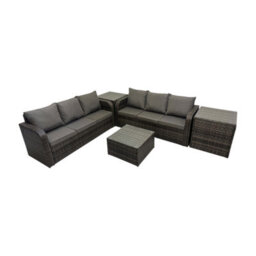 Fimous Rattan Garden Outdoor Furniture Set 3 Seater Sofa Square Coffee Table Set With 2 Side Tables Dark Grey Mixed - thumbnail 2