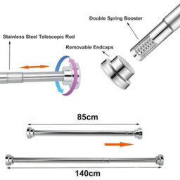 Silver 85To140Cm Heavy Duty Extendable Telescopic Shower Curtain Pole Rail Rod Bath Door Window - thumbnail 2