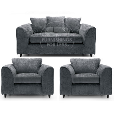 Furnishings For Less UK Monaco Chenille Fabric 3 Piece Sofa Set - 2 1 1 Grey - image 1