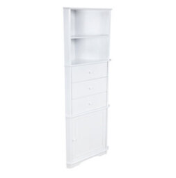 Bathroom Storage Cabinet Corner Unit With 2 Open Shelves 1 Door And 3 Drawers Tallboy  White - thumbnail 1