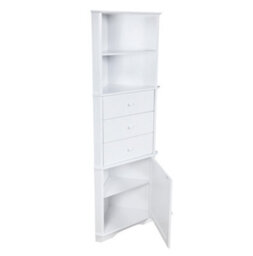 Bathroom Storage Cabinet Corner Unit With 2 Open Shelves 1 Door And 3 Drawers Tallboy  White - thumbnail 4
