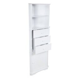 Bathroom Storage Cabinet Corner Unit With 2 Open Shelves 1 Door And 3 Drawers Tallboy  White - thumbnail 3