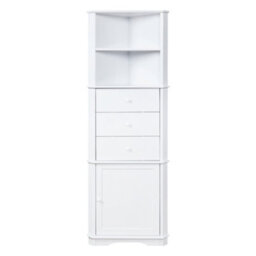 Bathroom Storage Cabinet Corner Unit With 2 Open Shelves 1 Door And 3 Drawers Tallboy  White - thumbnail 2