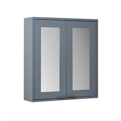 Homestylestore 600 X 650mm Light Grey Wall Mounted Mirrored Door Bathroom Cabinet And Aged Gold Finger Pull Handles - image 1