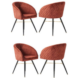 Life Interiors Set Of 4 Red Vittorio Velvet Dining Chairs With Black Metal Legs, Quilted Design Modern Accent Chair