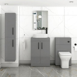 Royal Bathrooms Turin 500mm Freestanding Bathroom Vanity Unit With Sink 2 Door Indigo Grey Gloss & Lyon Countertop Basin - thumbnail 3