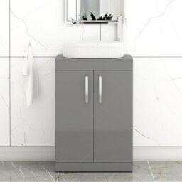 Royal Bathrooms Turin 500mm Freestanding Bathroom Vanity Unit With Sink 2 Door Indigo Grey Gloss & Lyon Countertop Basin - thumbnail 1