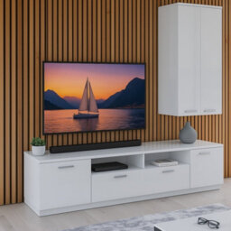 Impact Furniture Living Room Furniture Set Wide Tv Unit Wall Cabinet Storage White Gloss Modern Sol