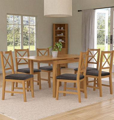 Hallowood Furniture Waverly Small Extending Table With 6 Cross Back Oak Chairs With Charcoal Grey Fabric Seats - image 1