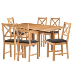 Hallowood Furniture Waverly Small Extending Table With 6 Cross Back Oak Chairs With Charcoal Grey Fabric Seats - thumbnail 8