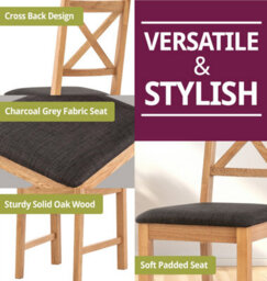 Hallowood Furniture Waverly Small Extending Table With 6 Cross Back Oak Chairs With Charcoal Grey Fabric Seats - thumbnail 5