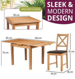 Hallowood Furniture Waverly Small Extending Table With 6 Cross Back Oak Chairs With Charcoal Grey Fabric Seats - thumbnail 3