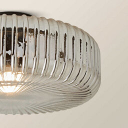 Valuelights Calpe Large Matte Black Flush Ceiling Light With Ribbed Smoked Shade - thumbnail 3