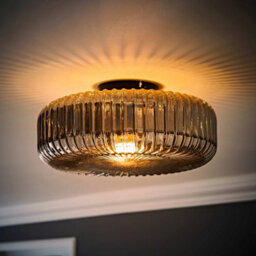 Valuelights Calpe Large Matte Black Flush Ceiling Light With Ribbed Smoked Shade - thumbnail 5