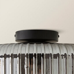 Valuelights Calpe Large Matte Black Flush Ceiling Light With Ribbed Smoked Shade - thumbnail 4