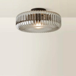 Valuelights Calpe Large Matte Black Flush Ceiling Light With Ribbed Smoked Shade - thumbnail 6