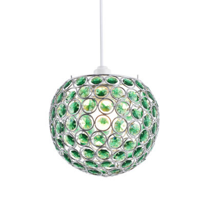Happy Homewares Modern Round Globe Easy Fit Pendant Shade With Small Green Acrylic Bead Jewels - image 1