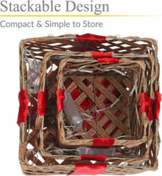 3-Pack Light-Up Rattan Christmas Gift Boxes, 50 Led Lights, Battery-Powered, Red Ribbon - thumbnail 6