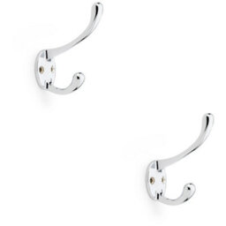 Loops 2 Pack - Solid Brass Victorian Hat & Coat Hook - Wall Mounted Holder - Polished Chrome - thumbnail 1