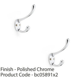 Loops 2 Pack - Solid Brass Victorian Hat & Coat Hook - Wall Mounted Holder - Polished Chrome - thumbnail 2