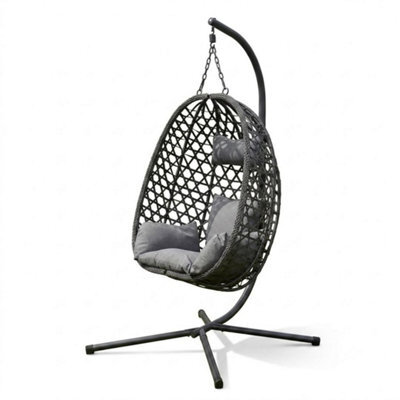 Home Luxe Interiors Home Luxe Charcoal Hanging Nest Egg Chair Garden Swing Stand Cushions - image 1