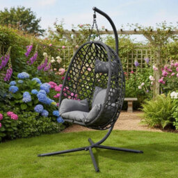 Home Luxe Interiors Home Luxe Charcoal Hanging Nest Egg Chair Garden Swing Stand Cushions - thumbnail 4