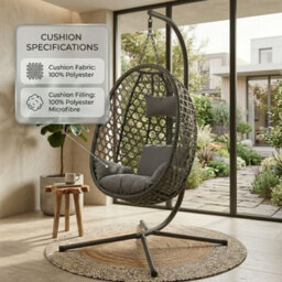 Home Luxe Interiors Home Luxe Charcoal Hanging Nest Egg Chair Garden Swing Stand Cushions - thumbnail 7