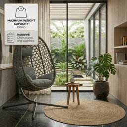 Home Luxe Interiors Home Luxe Charcoal Hanging Nest Egg Chair Garden Swing Stand Cushions - thumbnail 6