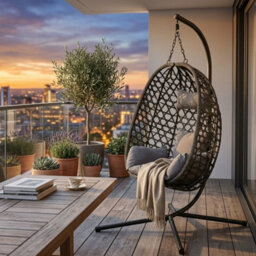 Home Luxe Interiors Home Luxe Charcoal Hanging Nest Egg Chair Garden Swing Stand Cushions - thumbnail 2