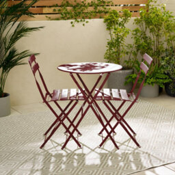 Furniturebox Cabo Garden Bistro Set 2 Seat Metal Garden Table & Chairs Bistro Table Set - Balcony Outdoor Patio Bistro Set - Berry - thumbnail 3