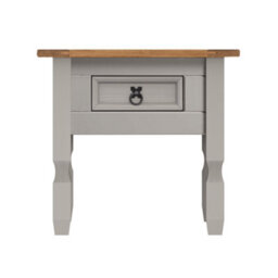 Mercers Furniture Corona Grey Wax 1 Drawer Lamp Table Small Coffee Side End Unit Solid Wood Pine Wooden With Mexican Styling - thumbnail 2