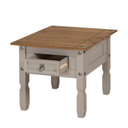 Mercers Furniture Corona Grey Wax 1 Drawer Lamp Table Small Coffee Side End Unit Solid Wood Pine Wooden With Mexican Styling - thumbnail 5
