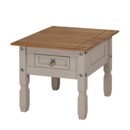 Mercers Furniture Corona Grey Wax 1 Drawer Lamp Table Small Coffee Side End Unit Solid Wood Pine Wooden With Mexican Styling - thumbnail 4