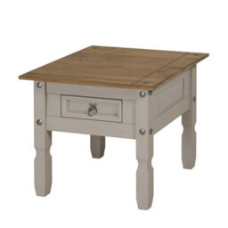 Mercers Furniture Corona Grey Wax 1 Drawer Lamp Table Small Coffee Side End Unit Solid Wood Pine Wooden With Mexican Styling