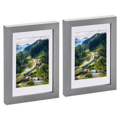 "Nicola Spring Photo Frames With 4"" X 6"" Mount - 5"" X 7"" - Grey/white - Pack Of 2" - image 1