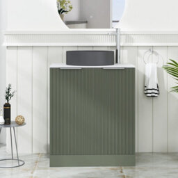 Royal Bathrooms Evora 700mm Sage Green Fluted Floor Standing Countertop Vanity Unit 2 Door With Art Round Basin - thumbnail 1