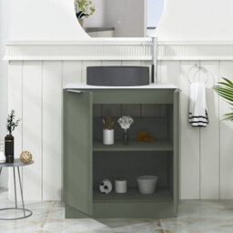 Royal Bathrooms Evora 700mm Sage Green Fluted Floor Standing Countertop Vanity Unit 2 Door With Art Round Basin - thumbnail 3