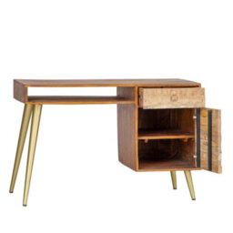 Lexus Desk With 2 Drawer And Open Shelf Made From Wood And Metal - thumbnail 3