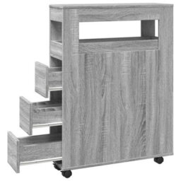 Berkfield Narrow Bathroom Cabinet With Wheels Grey Sonoma Engineered Wood - thumbnail 7