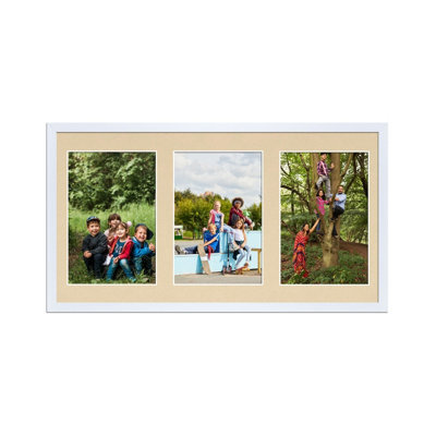 AK Frames 40X20Cm White Sleek Multi Photo Frame With Ivory Mount - Holds 3 Apertures (3X) 6X4 Photos - image 1