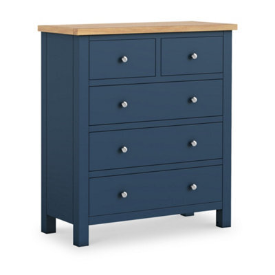 Farro Navy Xl 2 Over 3 Chest Of Drawers Fully Assembled - Painted With Oak Top By Roseland Furniture - image 1
