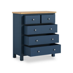 Farro Navy Xl 2 Over 3 Chest Of Drawers Fully Assembled - Painted With Oak Top By Roseland Furniture - thumbnail 5