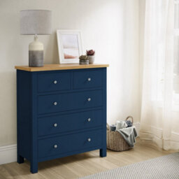 Farro Navy Xl 2 Over 3 Chest Of Drawers Fully Assembled - Painted With Oak Top By Roseland Furniture - thumbnail 3