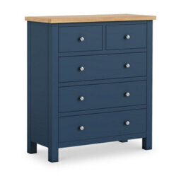 Farro Navy Xl 2 Over 3 Chest Of Drawers Fully Assembled - Painted With Oak Top By Roseland Furniture - thumbnail 1