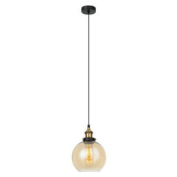 Luminosa Lighting Luminosa Industrial And Retro Hanging Pendant Black, Gold 1 Light  With Amber Shade, E27 Dimmable - thumbnail 2