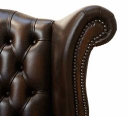 Chesterfield High Back Wing Chair Antique Brown Leather Bespoke In Queen Anne Style - thumbnail 4