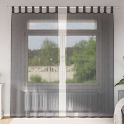 Berkfield Voile Curtains With Tab Top 2 Pcs Black - thumbnail 1